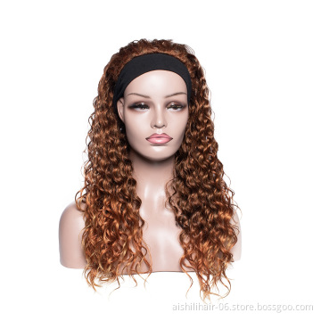 Wholesale headband wigs vendors light brown deep wave headband wigs curly synthetic headband wigs for black women